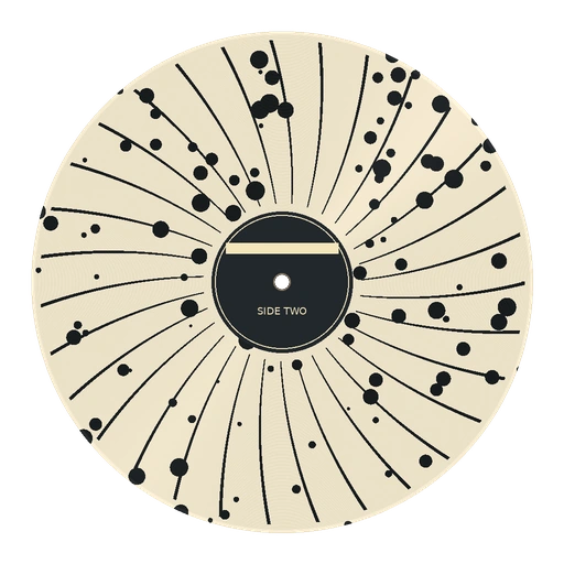 Cream record with black splatters and a black label